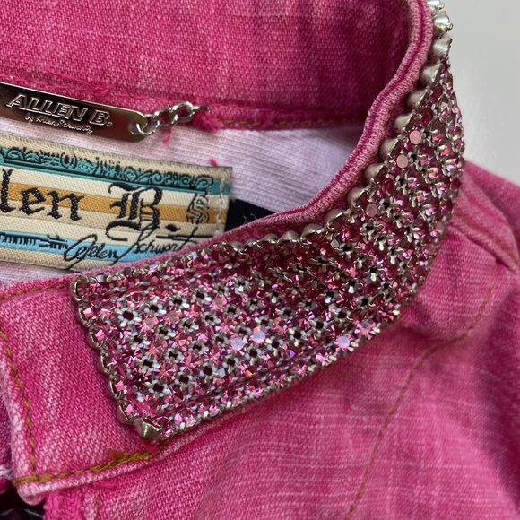 Allen B. Women's Pink Denim Jacket with Pink Rhinestone Collar Size Small - Picture 6 of 9